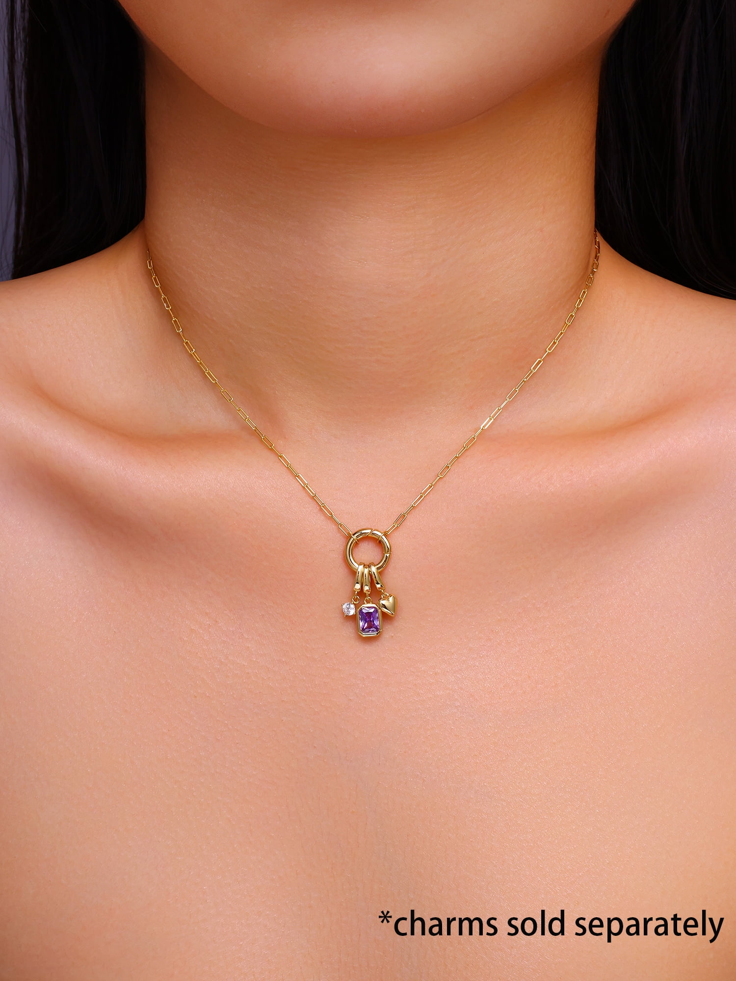 Brilliance Fine Jewelry Paperclip Chain with Round Charm Connector in 14KT Gold Plated Sterling Silver - Image 4