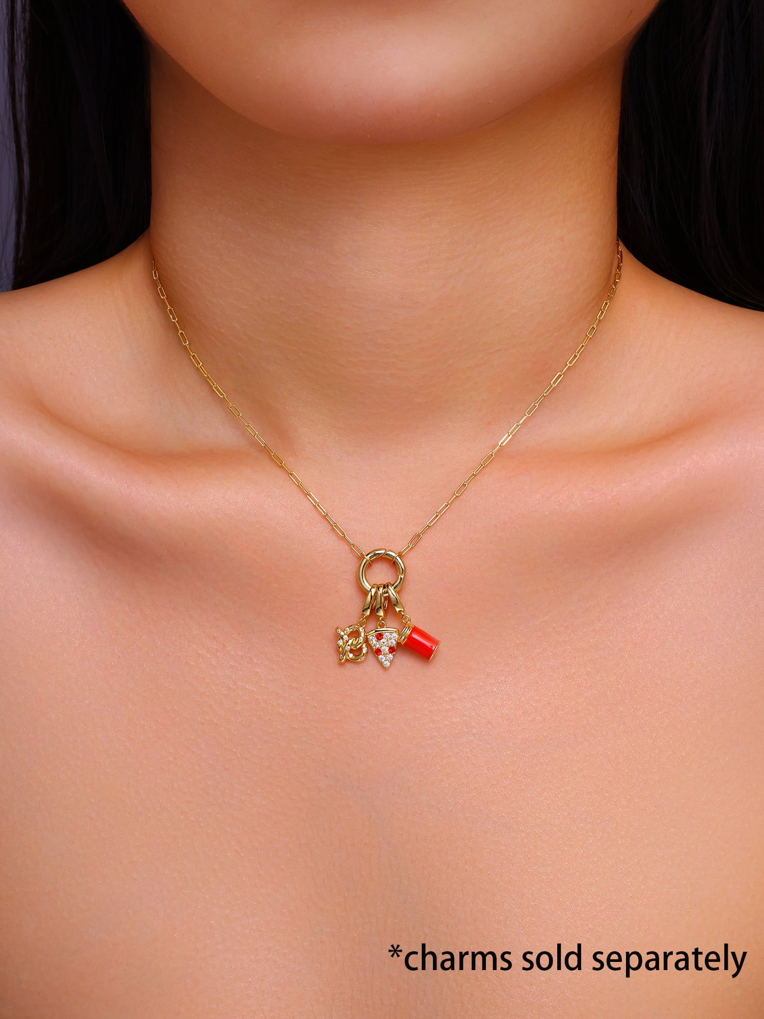 Brilliance Fine Jewelry Paperclip Chain with Round Charm Connector in 14KT Gold Plated Sterling Silver - Image 5