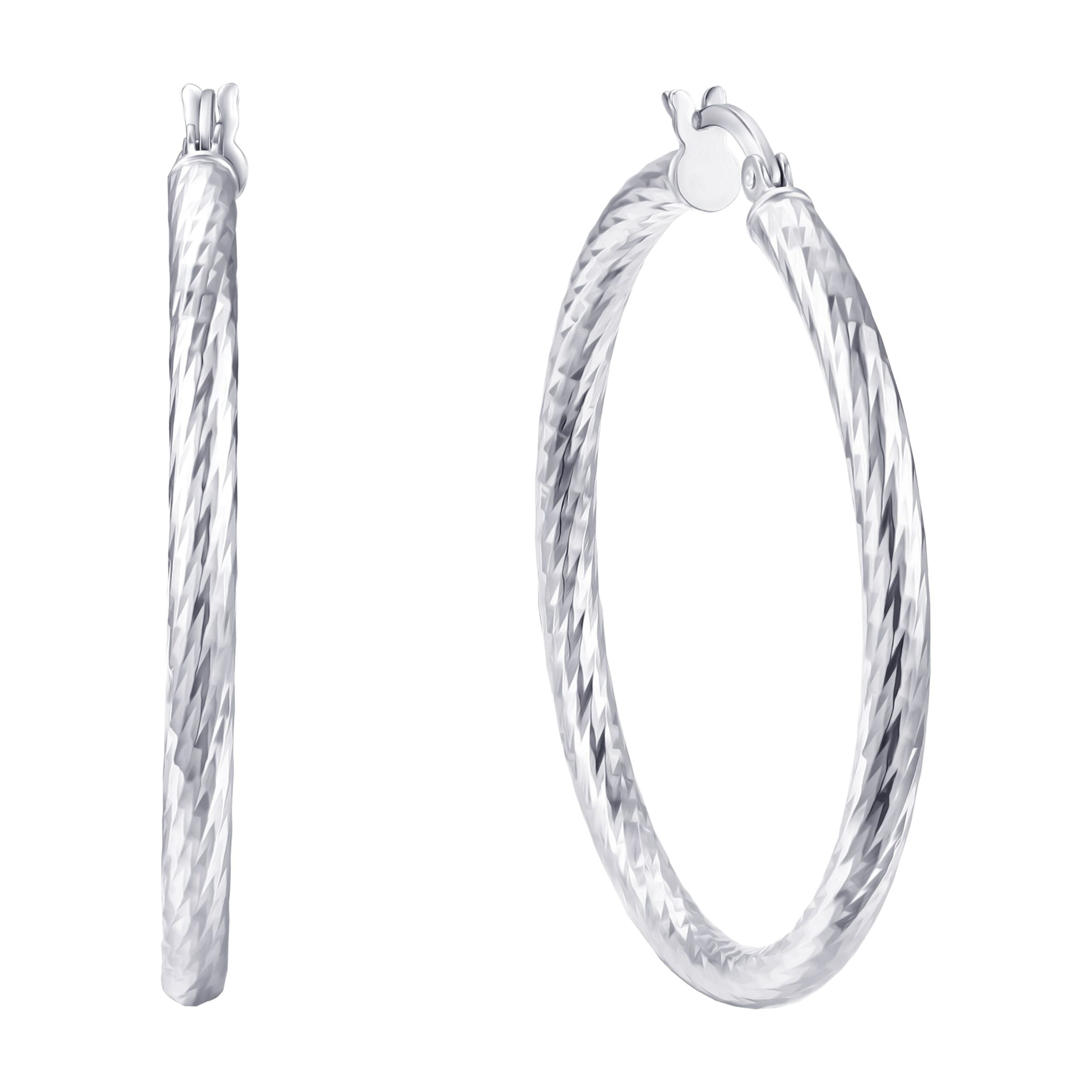 Brilliance Fine Jewelry Rope Twist Hoop Earrings in Sterling Silver 40MM - Image 4