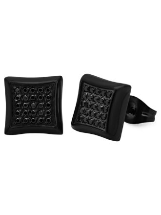 Brilliance Fine Jewelry Round Black CZ Earrings, Stainless Steel, 10.00mm