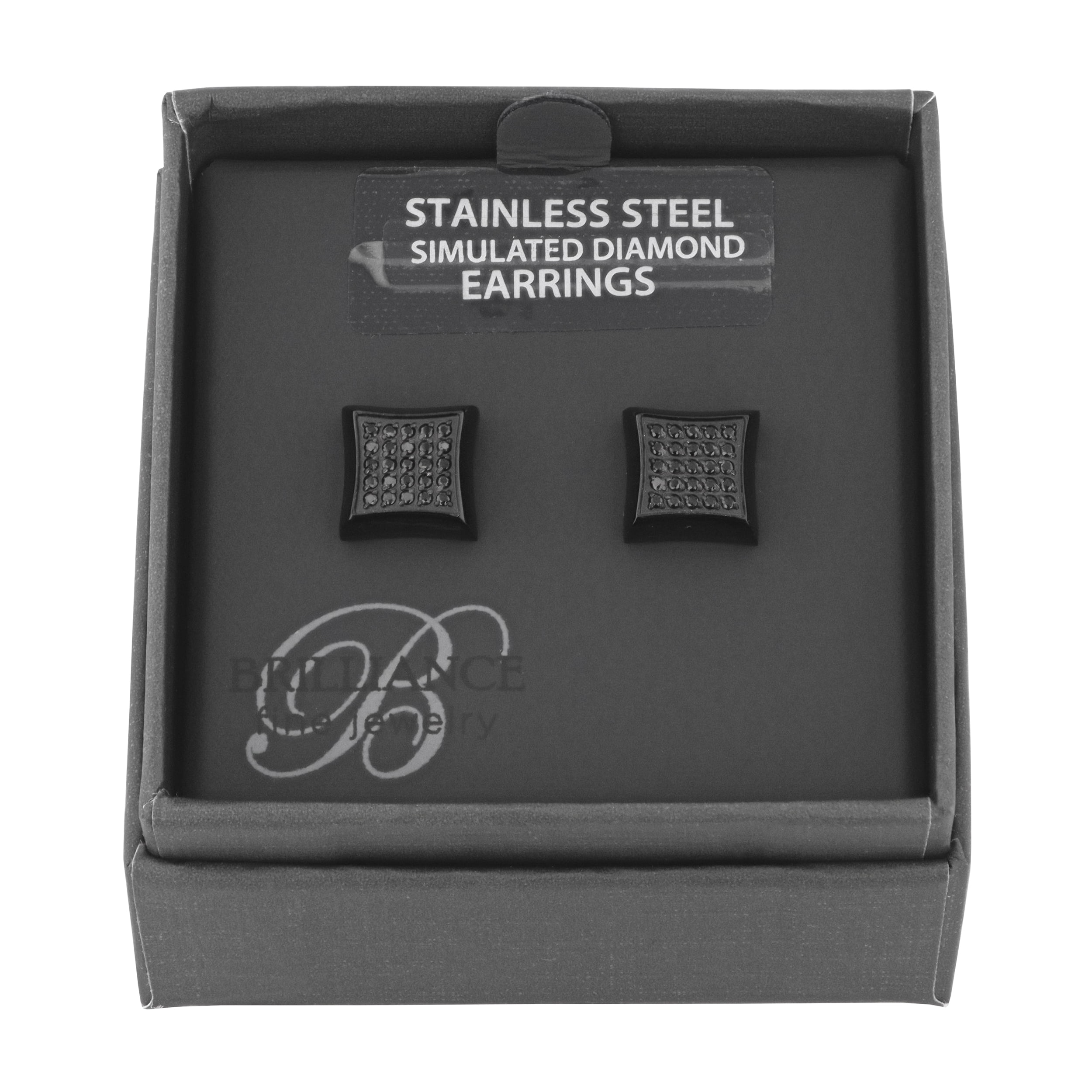 Brilliance Fine Jewelry Round Black CZ Earrings, Stainless Steel, 10.00mm - Image 3
