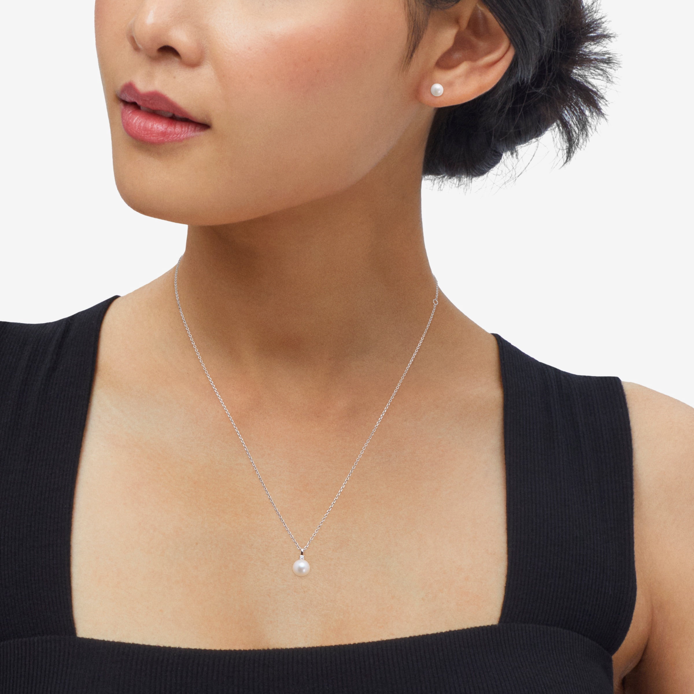 Brilliance Fine Jewelry Round Freshwater Pearl Pendant and Round Stud Earrings Set in Sterling Silver - Image 3