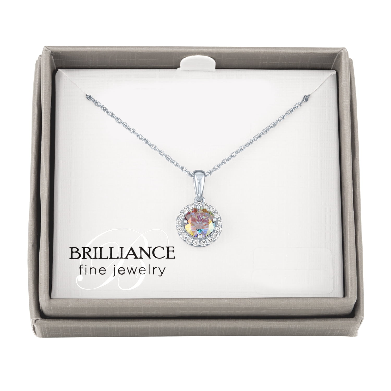 Brilliance Fine Jewelry Simulated Aurora Borealis & CZ Round Halo Necklace, 18" Sterling Silver - Image 3