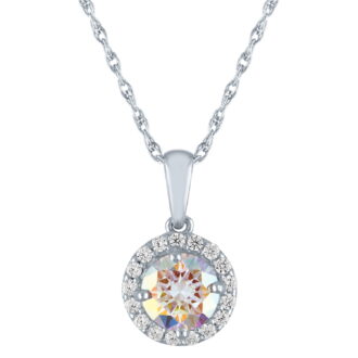 Brilliance Fine Jewelry Simulated Aurora Borealis & CZ Round Halo Necklace, 18" Sterling Silver