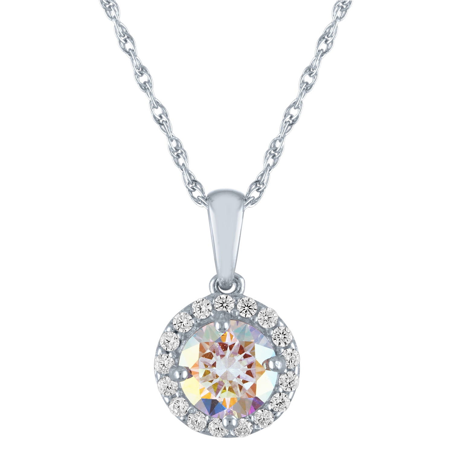 Brilliance Fine Jewelry Simulated Aurora Borealis & CZ Round Halo Necklace, 18" Sterling Silver