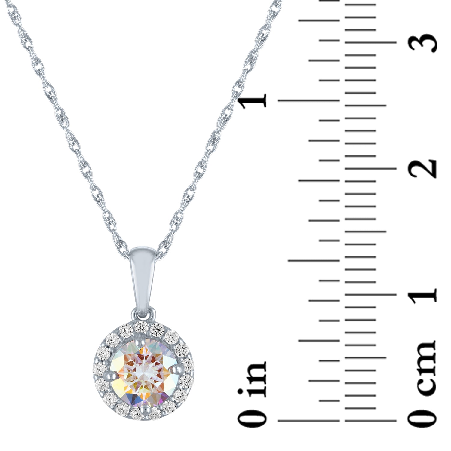 Brilliance Fine Jewelry Simulated Aurora Borealis & CZ Round Halo Necklace, 18" Sterling Silver - Image 2
