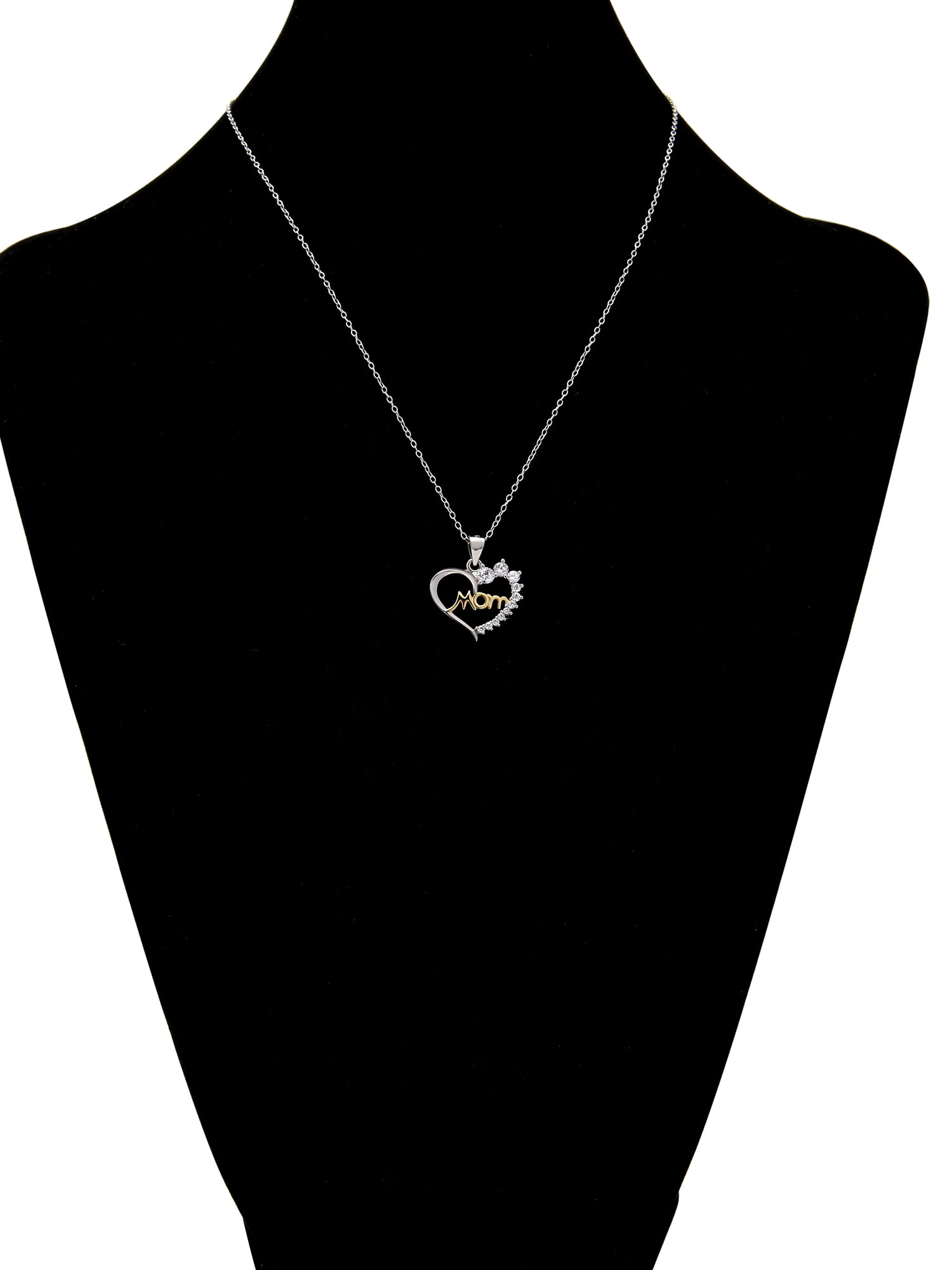 Brilliance Fine Jewelry Simulated Diamond Mom Heart Necklace in Two Tone Sterling Silver with 14KT Gold Flash Plate - Image 3