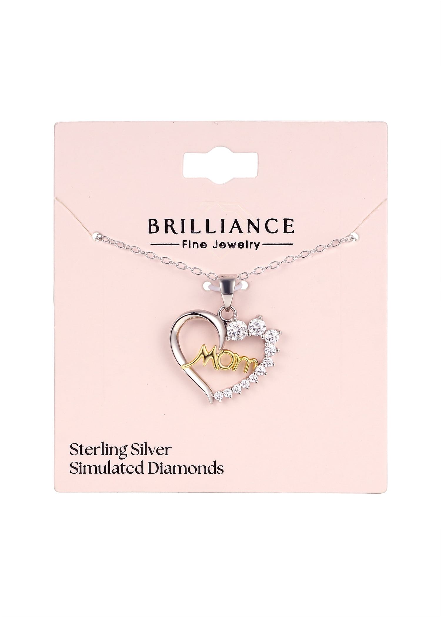Brilliance Fine Jewelry Simulated Diamond Mom Heart Necklace in Two Tone Sterling Silver with 14KT Gold Flash Plate - Image 2