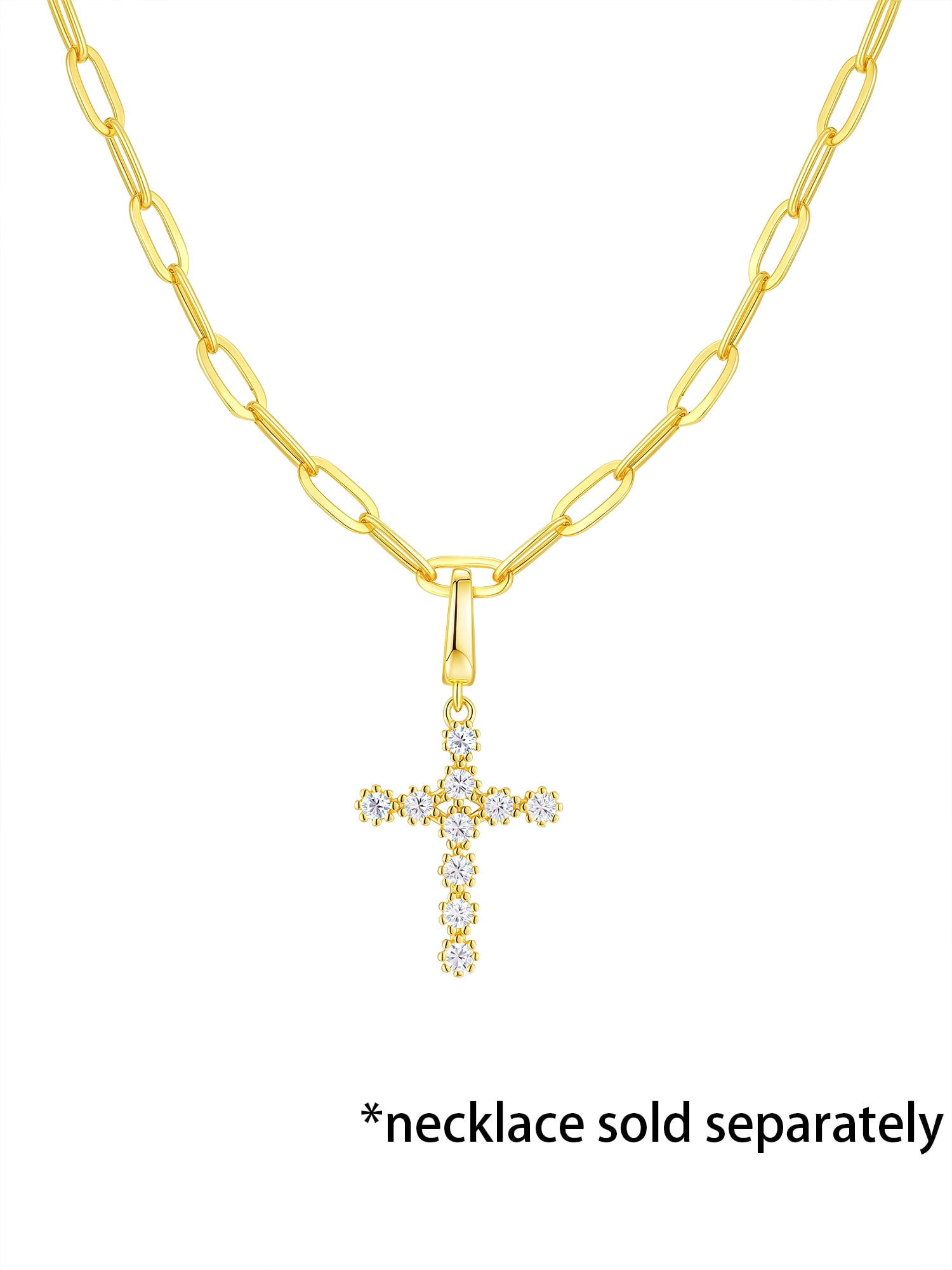 Brilliance Fine Jewelry Simulated Diamonds Cross Charm in 14KT Gold Plated Sterling Silver - Image 3