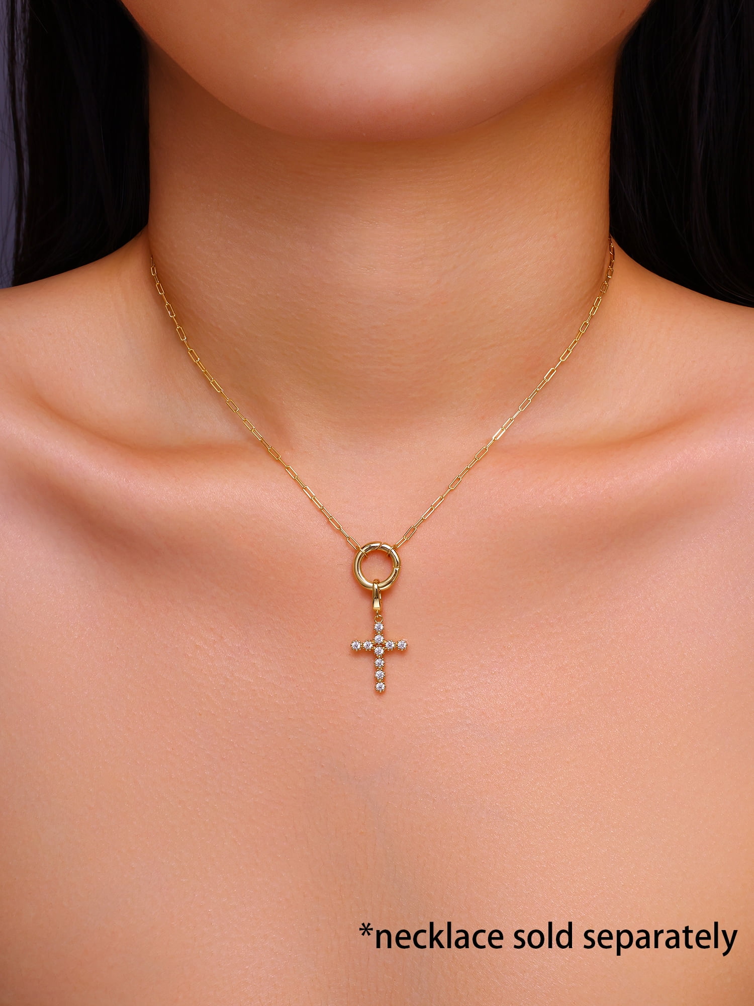Brilliance Fine Jewelry Simulated Diamonds Cross Charm in 14KT Gold Plated Sterling Silver - Image 5