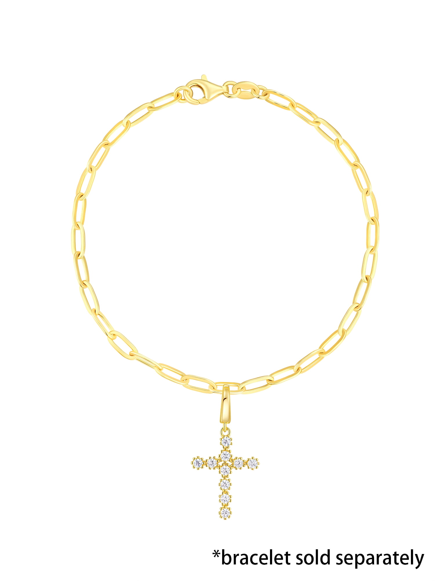Brilliance Fine Jewelry Simulated Diamonds Cross Charm in 14KT Gold Plated Sterling Silver - Image 4