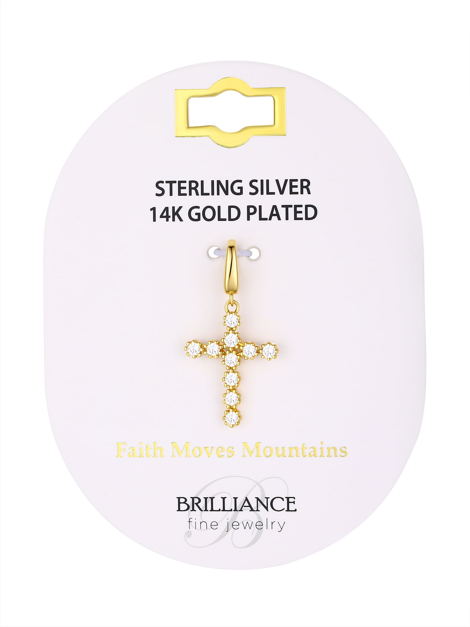 Brilliance Fine Jewelry Simulated Diamonds Cross Charm in 14KT Gold Plated Sterling Silver - Image 2