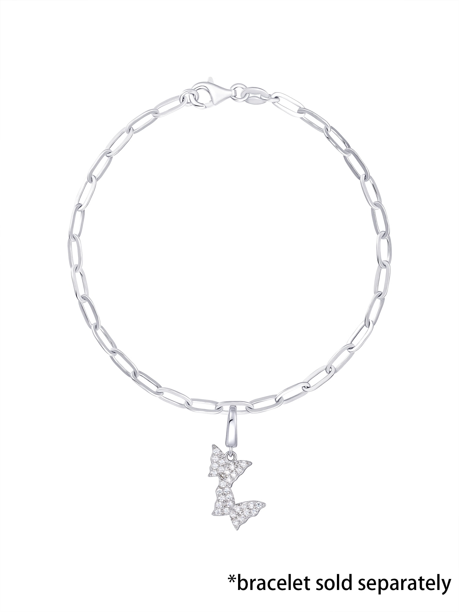 Brilliance Fine Jewelry Simulated Diamonds Double Butterfly Charm in Sterling Silver - Image 2