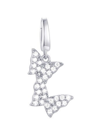Brilliance Fine Jewelry Simulated Diamonds Double Butterfly Charm in Sterling Silver