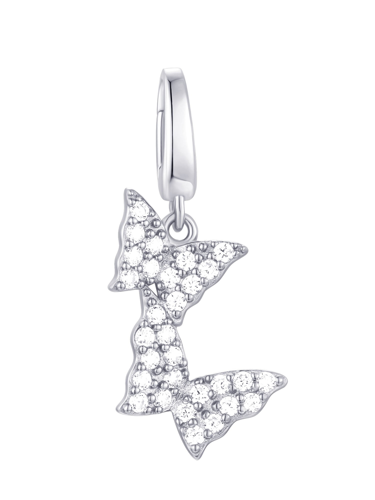 Brilliance Fine Jewelry Simulated Diamonds Double Butterfly Charm in Sterling Silver