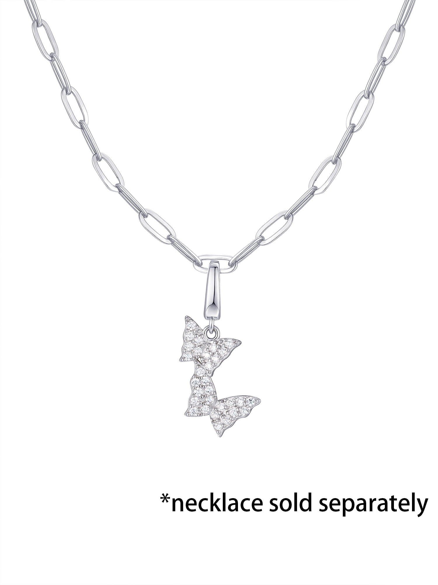 Brilliance Fine Jewelry Simulated Diamonds Double Butterfly Charm in Sterling Silver - Image 4