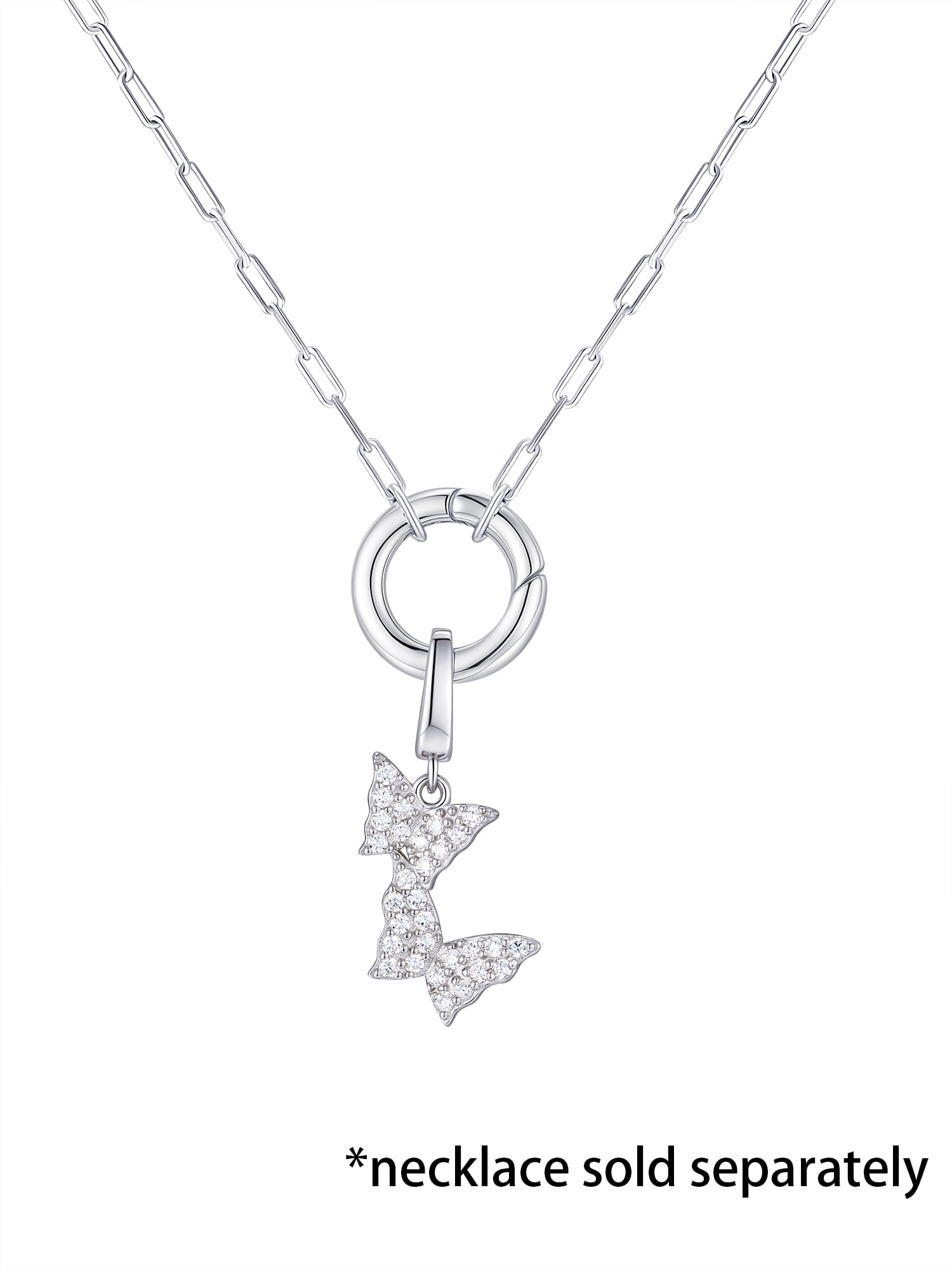 Brilliance Fine Jewelry Simulated Diamonds Double Butterfly Charm in Sterling Silver - Image 5