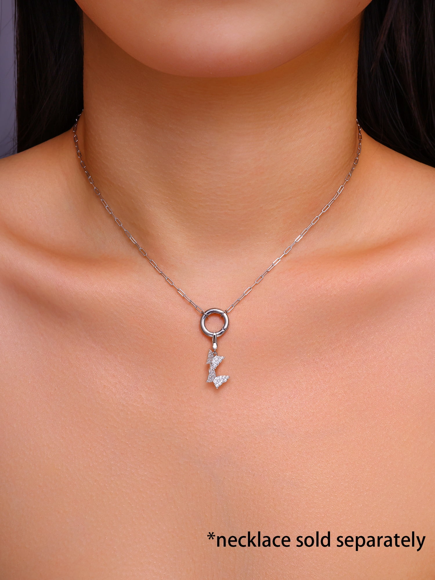 Brilliance Fine Jewelry Simulated Diamonds Double Butterfly Charm in Sterling Silver - Image 3