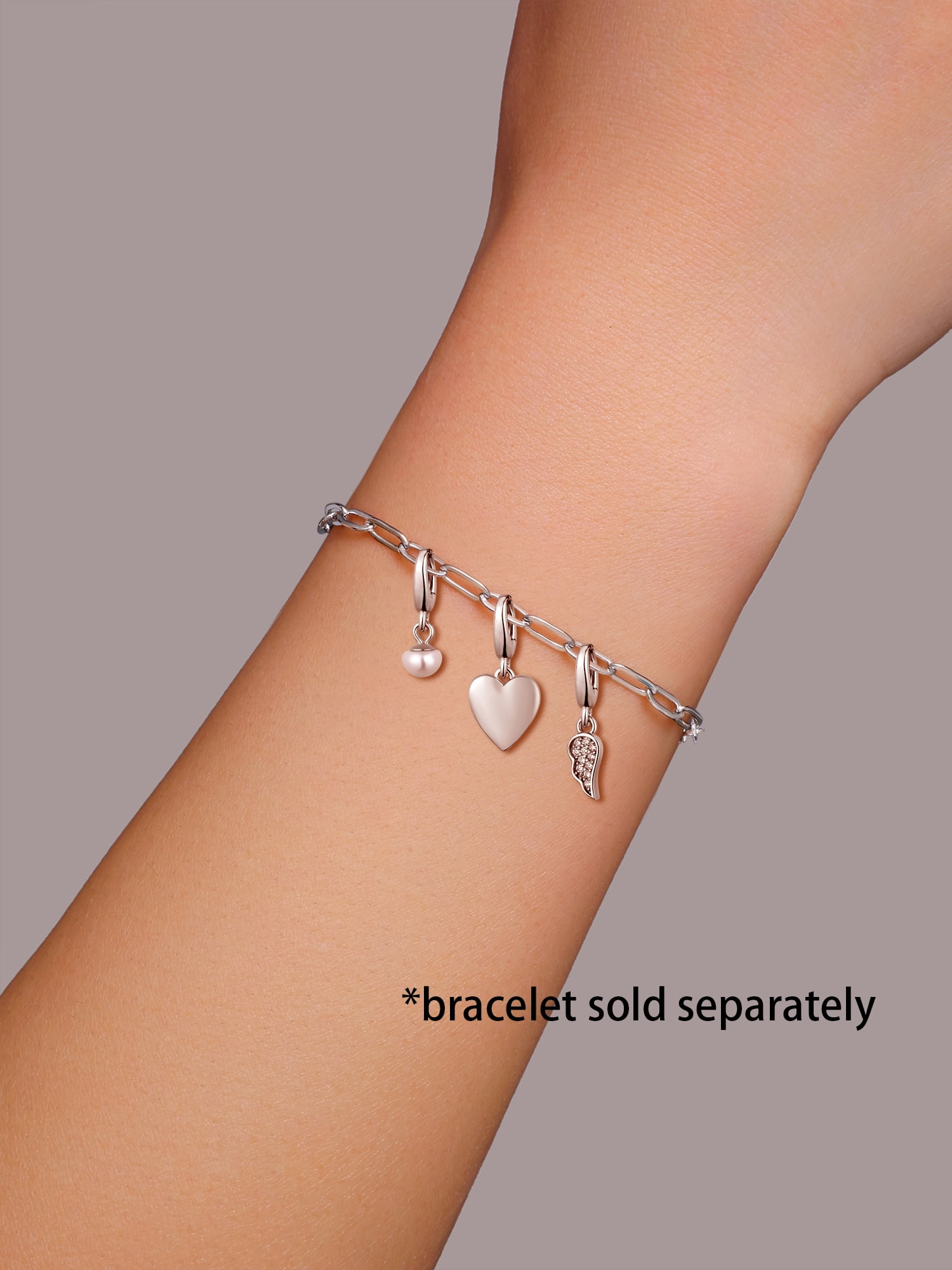 Brilliance Fine Jewelry Simulated Diamonds Heart Angel Charm Set in Sterling Silver - Image 3