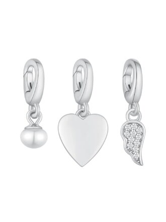Brilliance Fine Jewelry Simulated Diamonds Heart Angel Charm Set in Sterling Silver