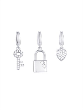 Brilliance Fine Jewelry Simulated Diamonds Key Lock Charm Set in Sterling Silver