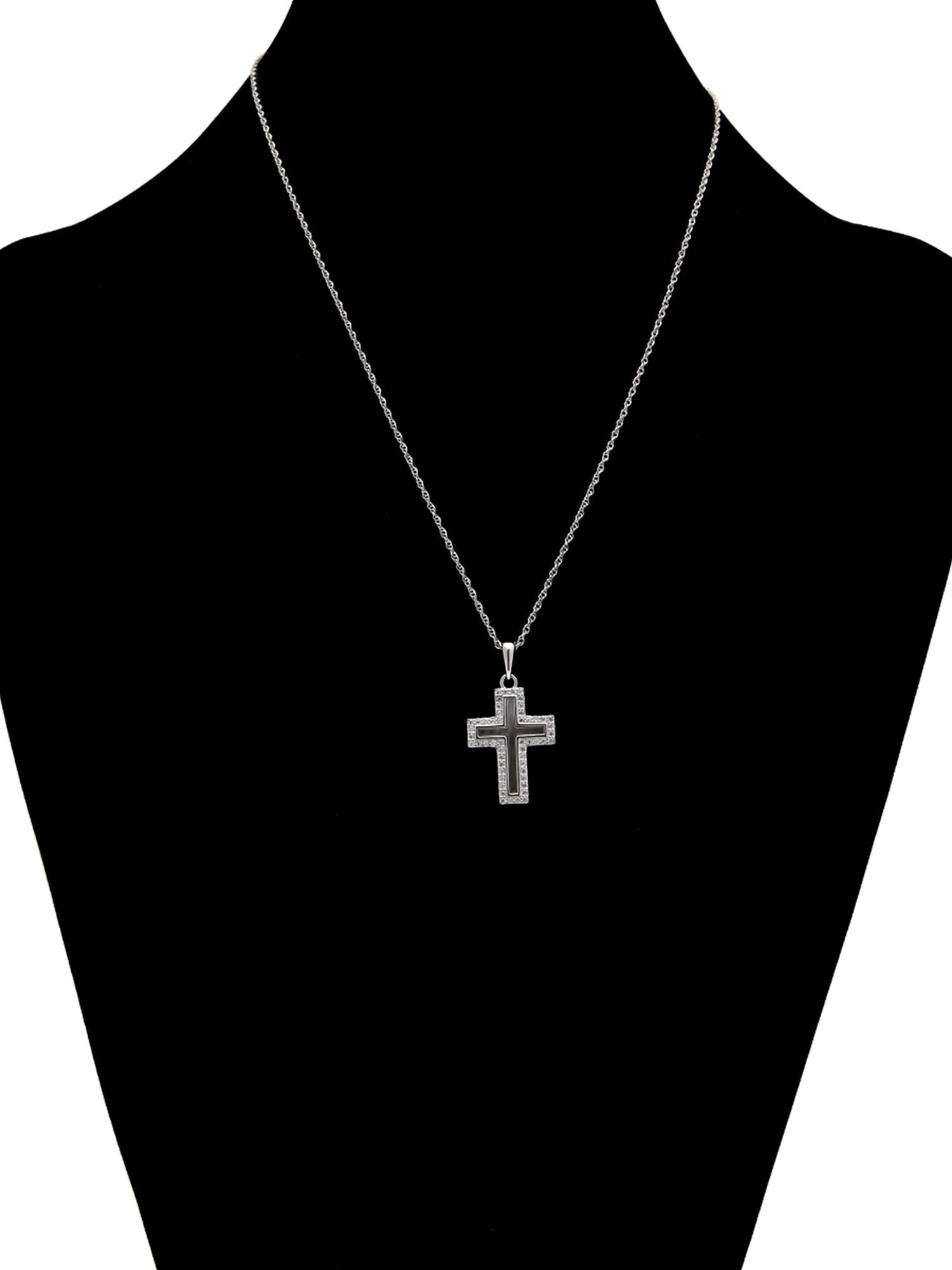 Brilliance Fine Jewelry Simulated Diamonds & Mother of Pearl Cross Pendant in Sterling Silver - Image 3