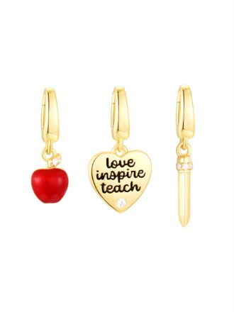 Brilliance Fine Jewelry Simulated Diamonds Teacher Charm Set in 14KT Gold Plated Sterling Silver