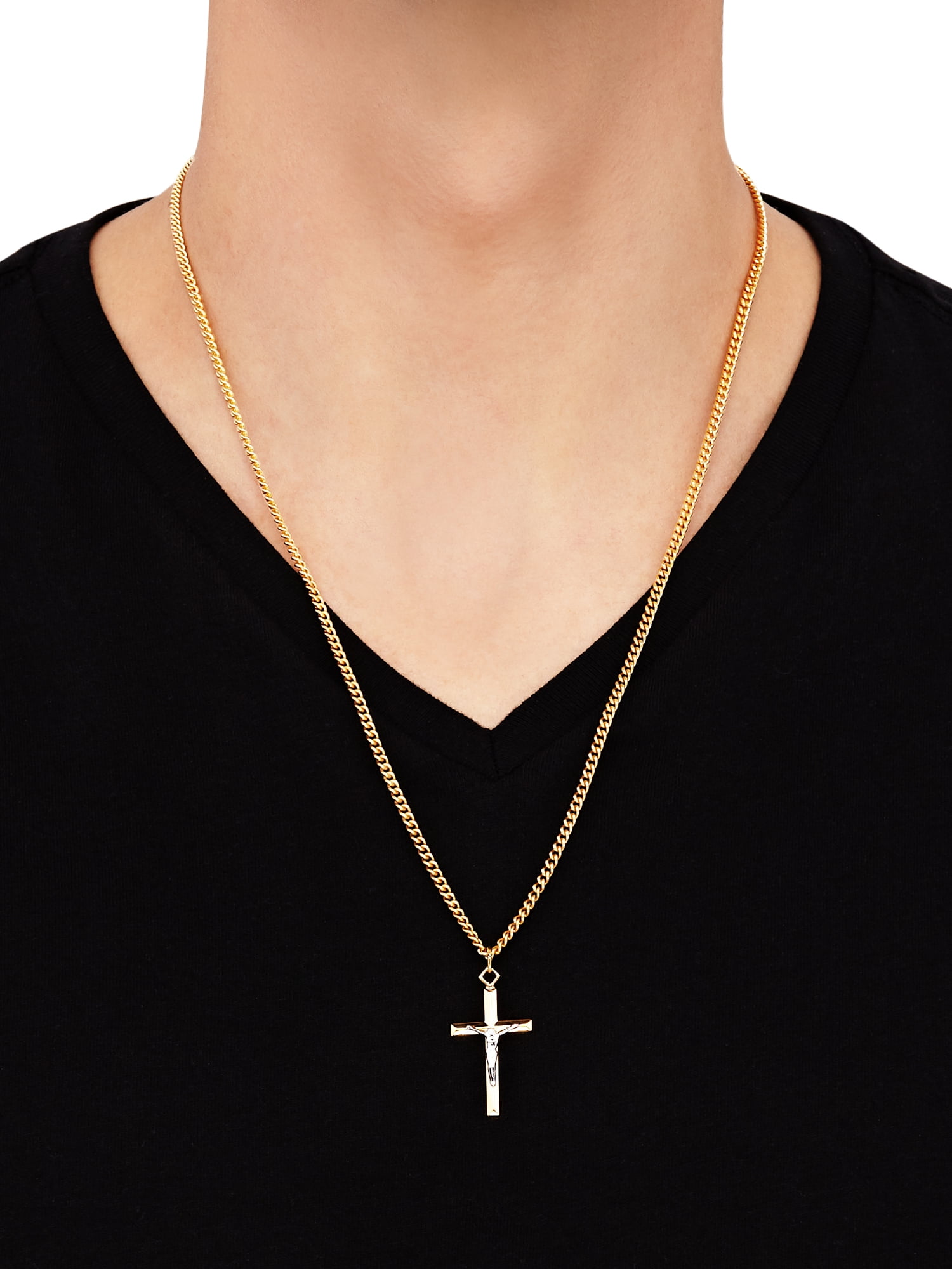 Brilliance Fine Jewelry Stainless Steel Gold-Filled and Rhodium Crucifix Pendant, 24" Necklace - Image 4