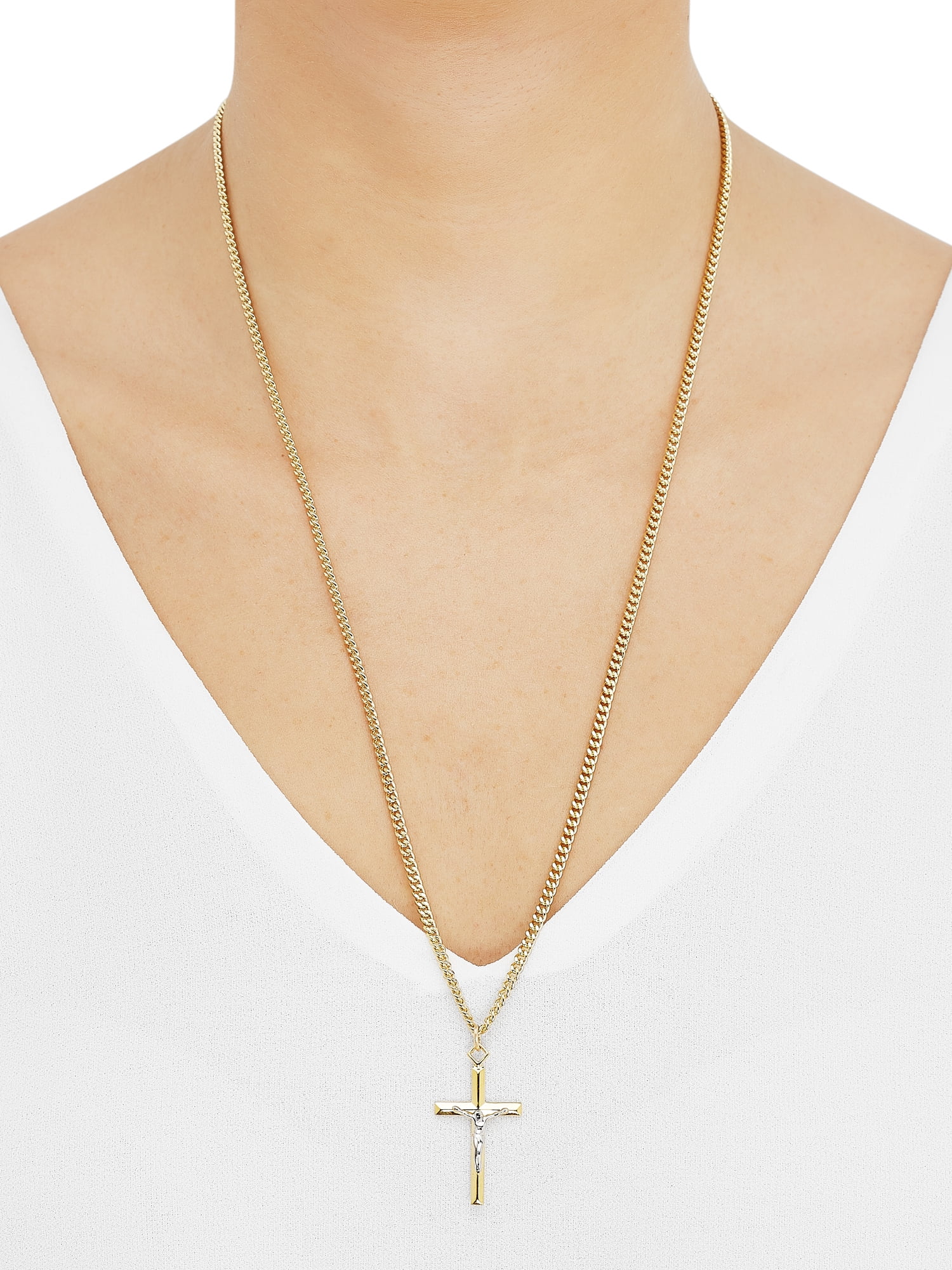 Brilliance Fine Jewelry Stainless Steel Gold-Filled and Rhodium Crucifix Pendant, 24" Necklace - Image 3