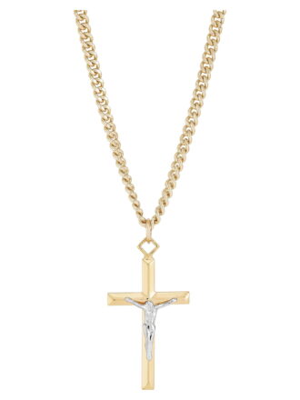Brilliance Fine Jewelry Stainless Steel Gold-Filled and Rhodium Crucifix Pendant, 24" Necklace