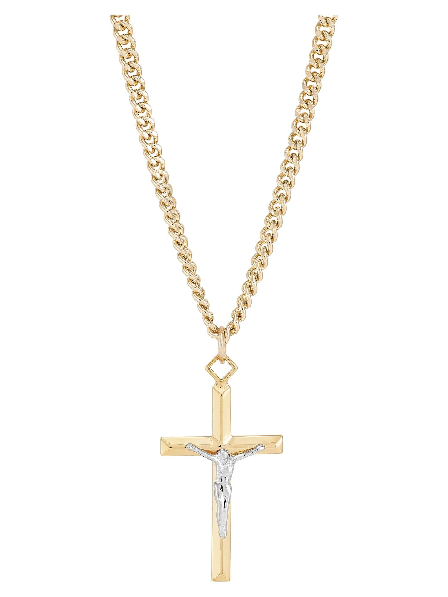 Brilliance Fine Jewelry Stainless Steel Gold-Filled and Rhodium Crucifix Pendant, 24" Necklace