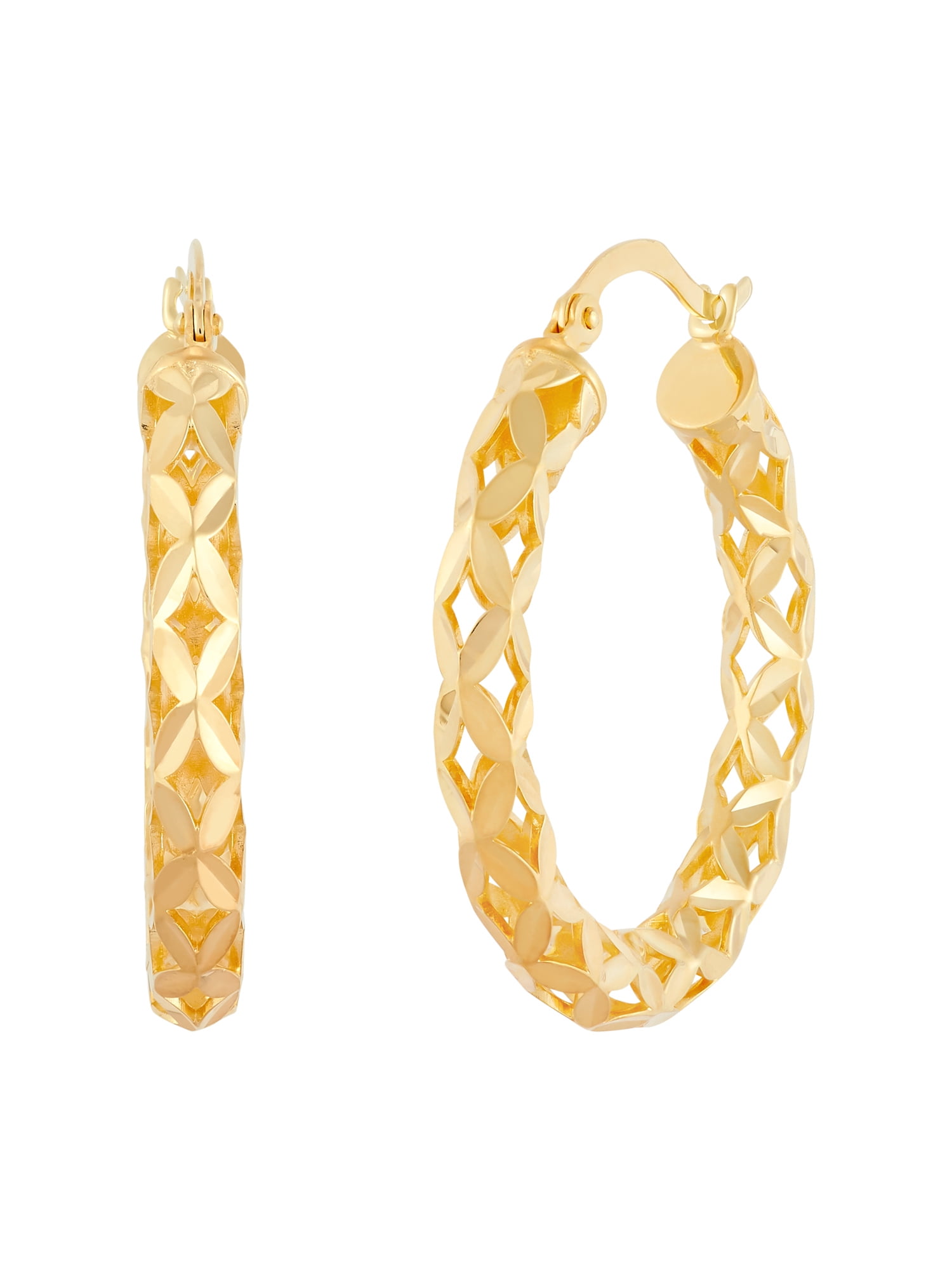 Brilliance Fine Jewelry Sterling Silver and 14KT Gold Plated 3D Round Hoop Earrings - Image 2