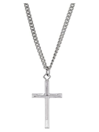 Brilliance Fine Jewelry Sterling Silver Cross on Stainless Steel Necklace, 24"