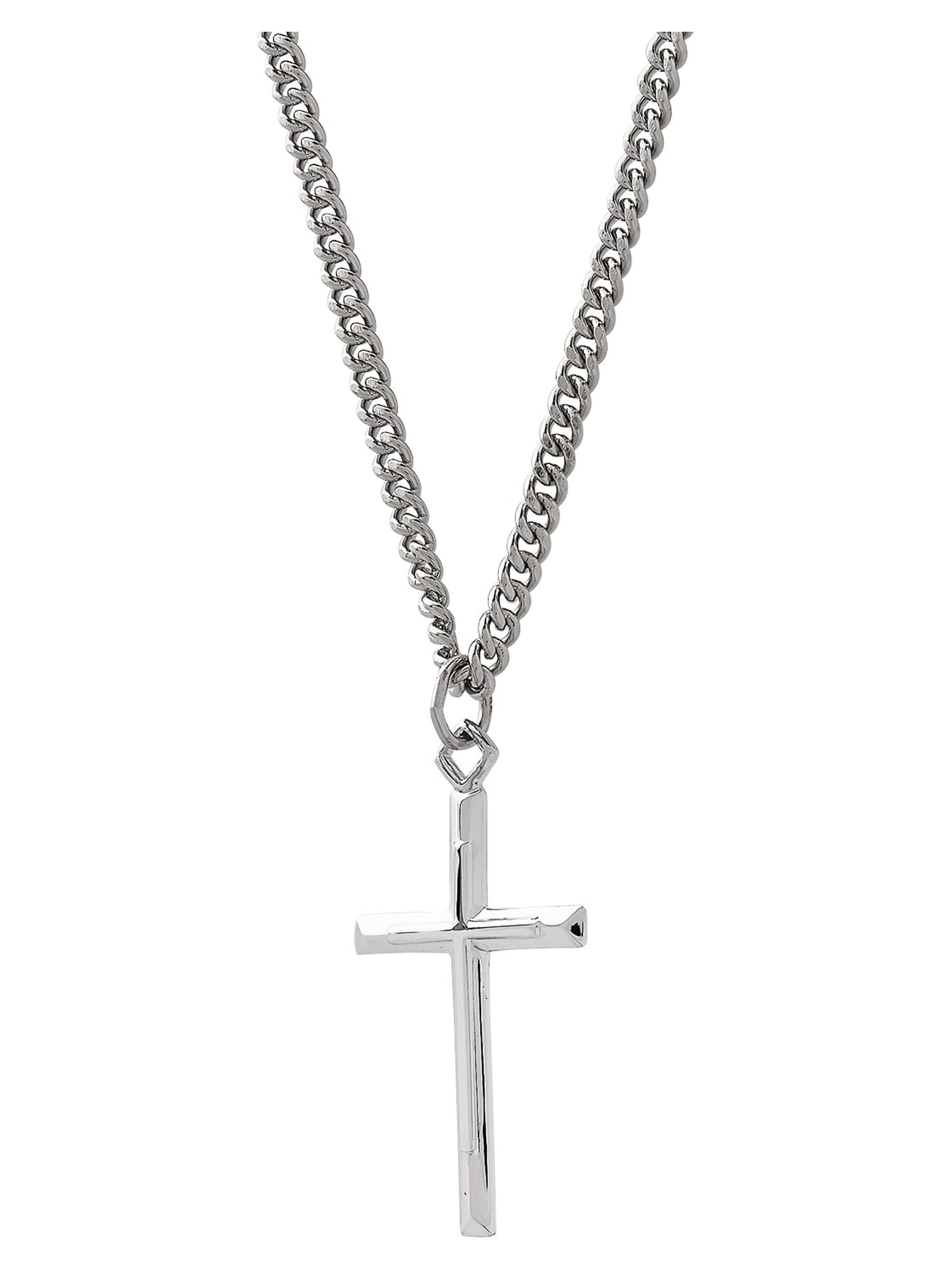 Brilliance Fine Jewelry Sterling Silver Cross on Stainless Steel Necklace, 24" - Image 2