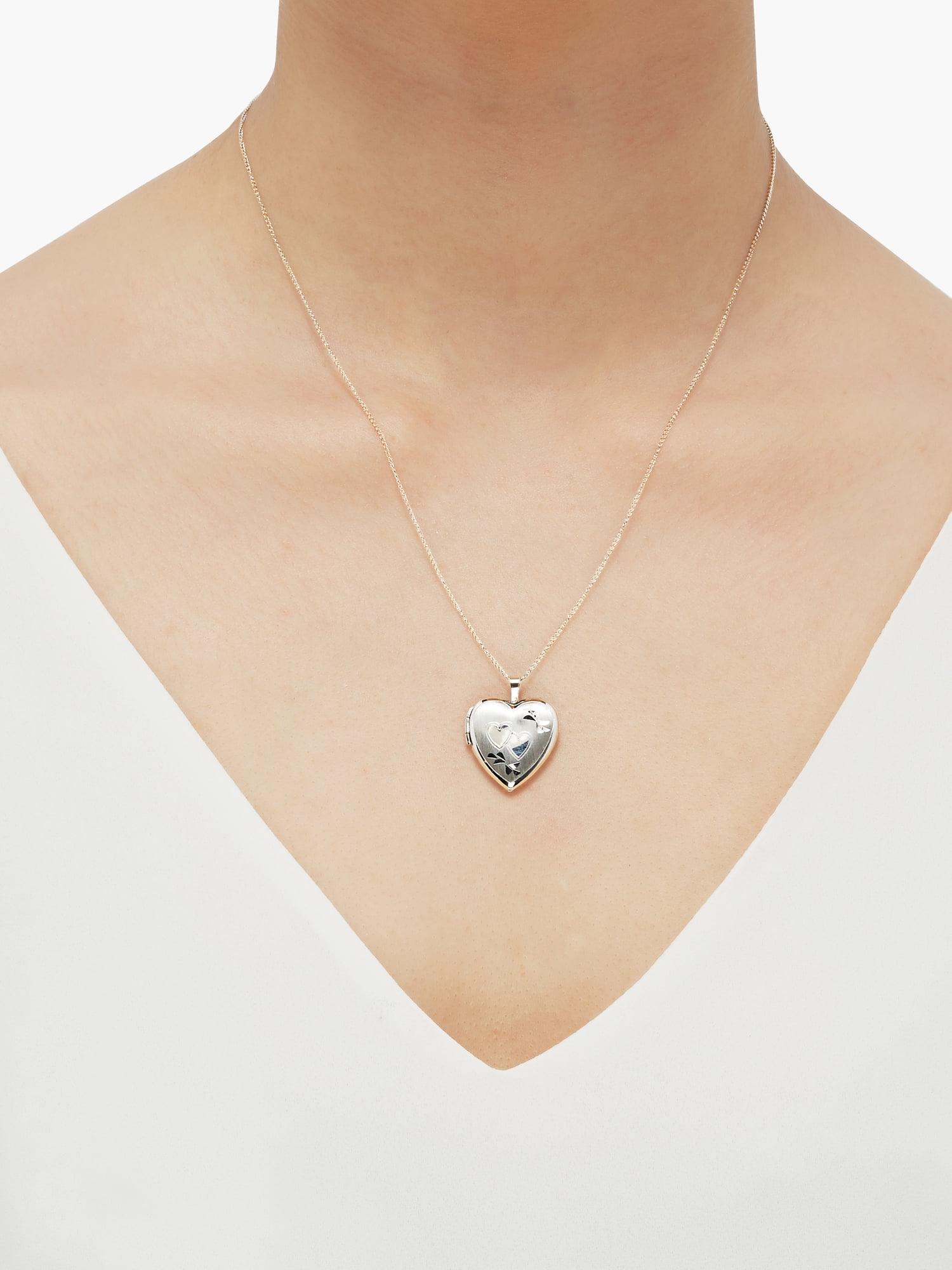 Brilliance Fine Jewelry Sterling Silver Hollow Locket Heart Double-Heart Engraved Design Pendant, 18" - Image 3