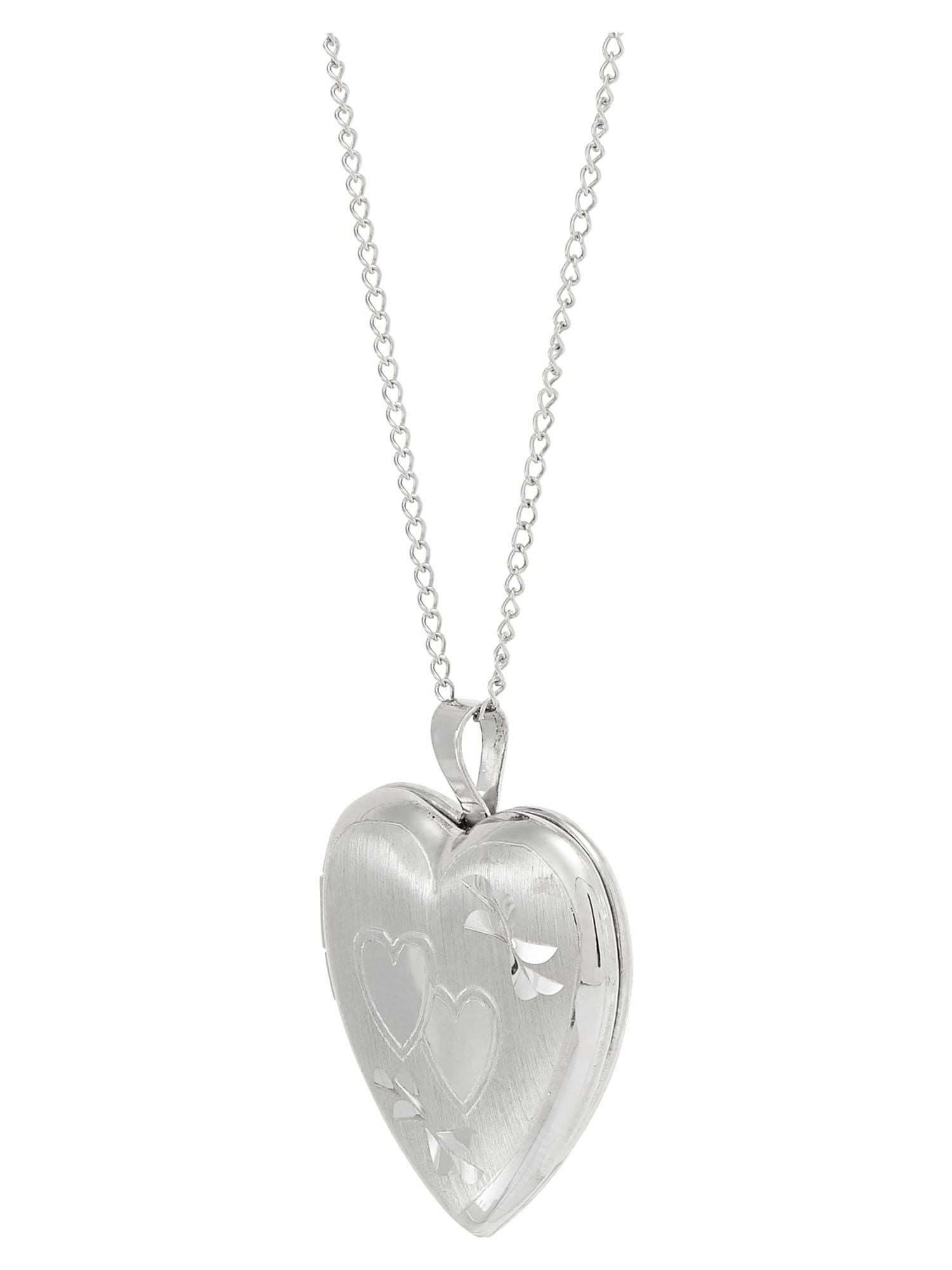 Brilliance Fine Jewelry Sterling Silver Hollow Locket Heart Double-Heart Engraved Design Pendant, 18" - Image 2