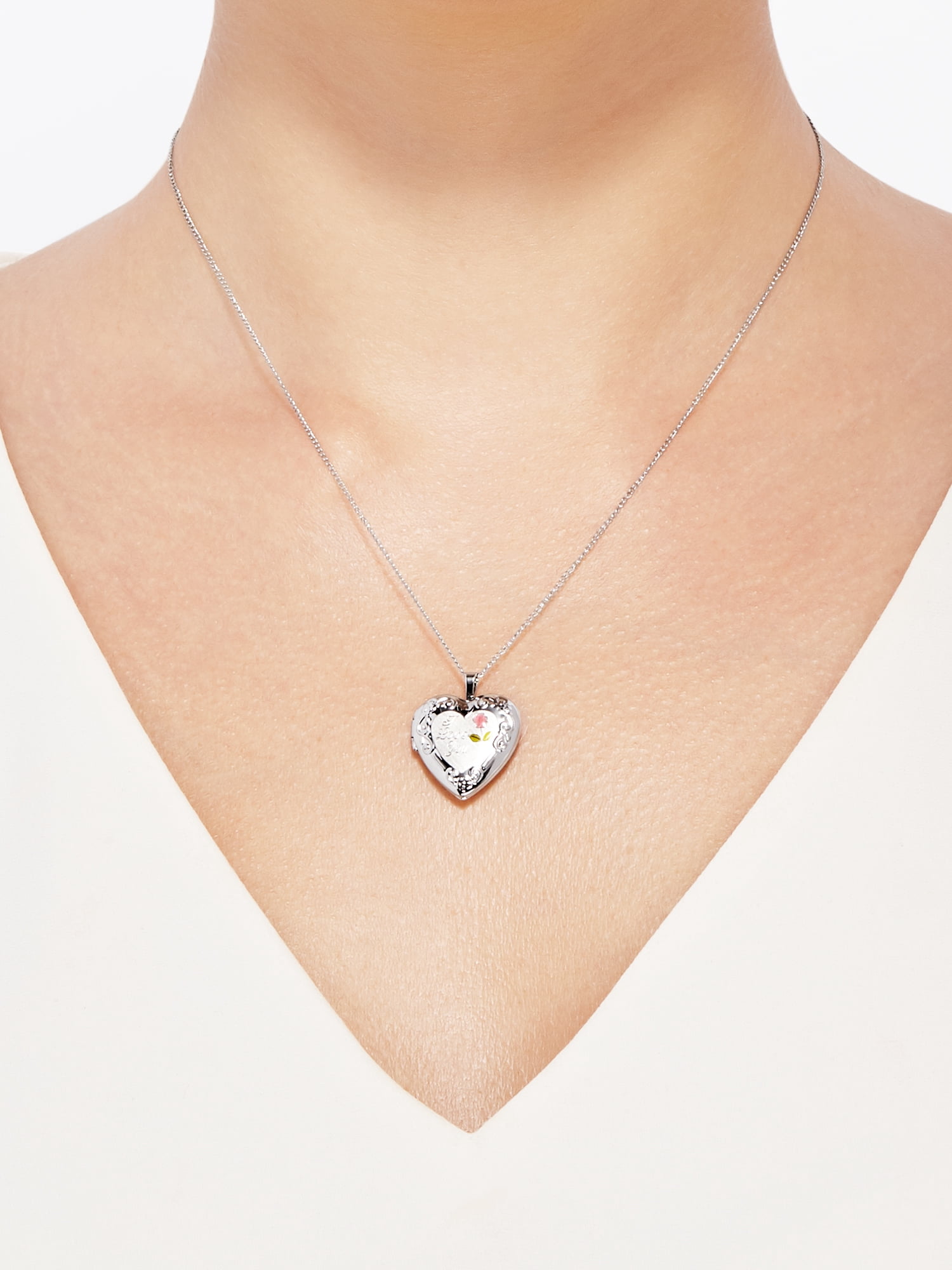 Brilliance Fine Jewelry Sterling Silver "I Love You" and Painted Rose Heart Locket Necklace, 18" - Image 3