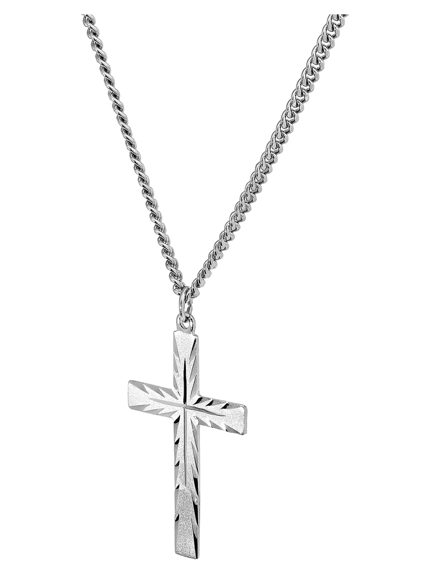 Brilliance Fine Jewelry Sterling Silver Latin Cross on Stainless Necklace, 24" - Image 2