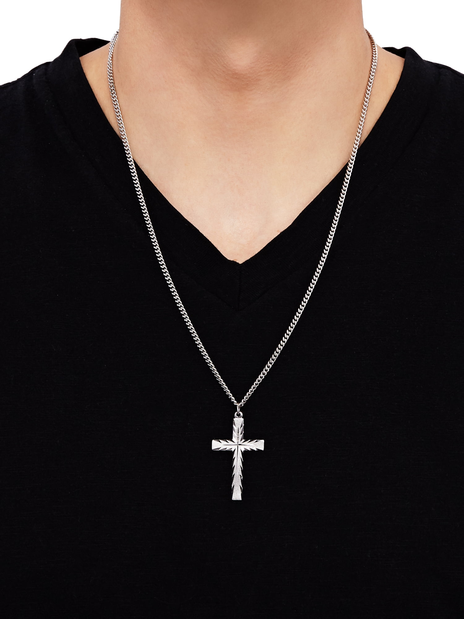 Brilliance Fine Jewelry Sterling Silver Latin Cross on Stainless Necklace, 24" - Image 4