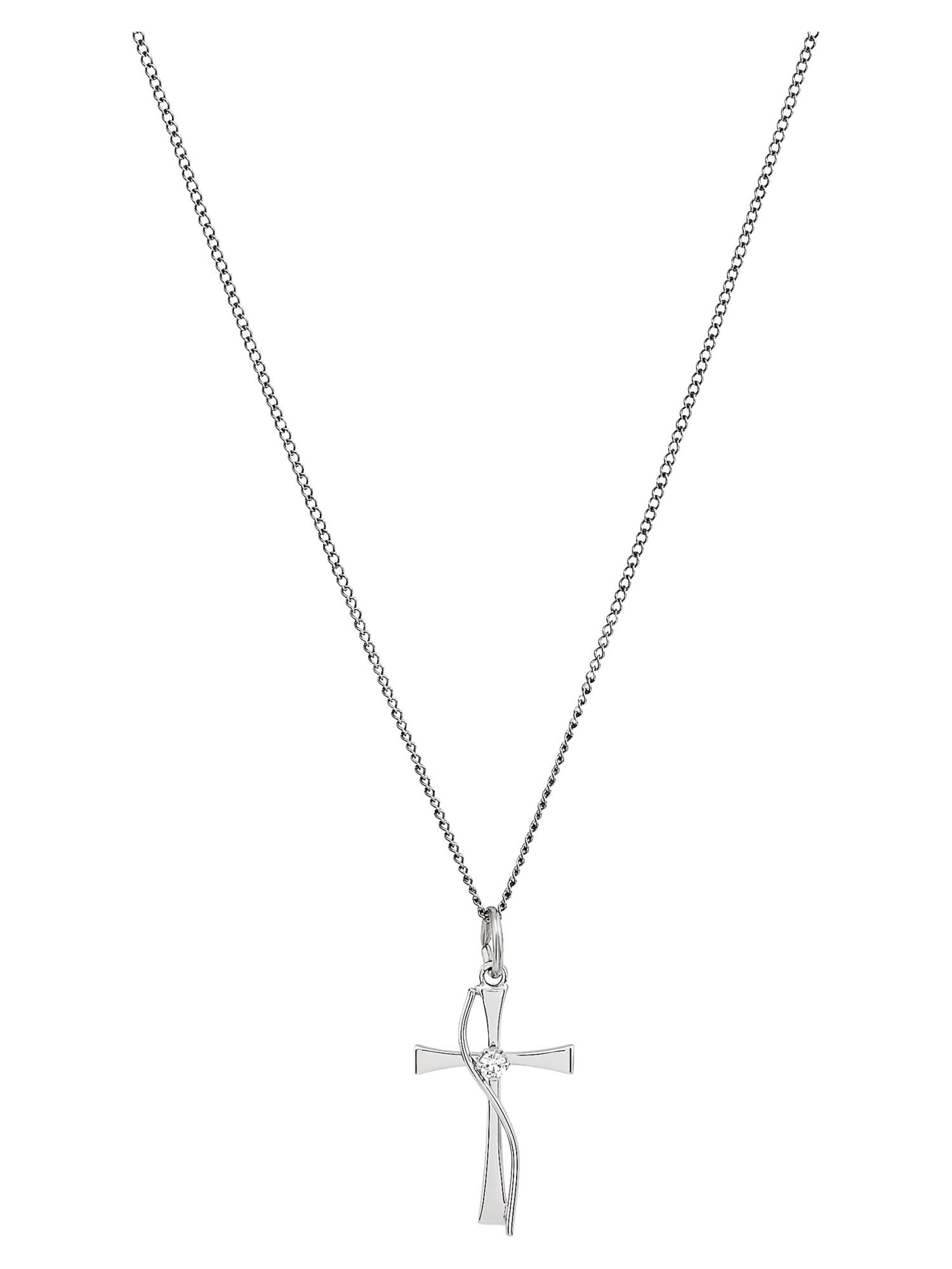 Brilliance Fine Jewelry With Cubic Zirconia Accent Sterling Silver Cross Pendant, 18" Necklace