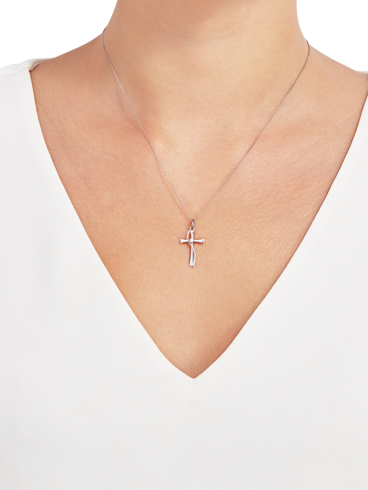 Brilliance Fine Jewelry With Cubic Zirconia Accent Sterling Silver Cross Pendant, 18" Necklace - Image 2