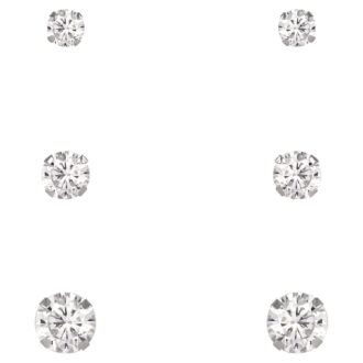 Brilliance Fine Jewelry Women's 10kt White Gold Cubic Zirconia Stud Earrings Set, 3/4/5mm