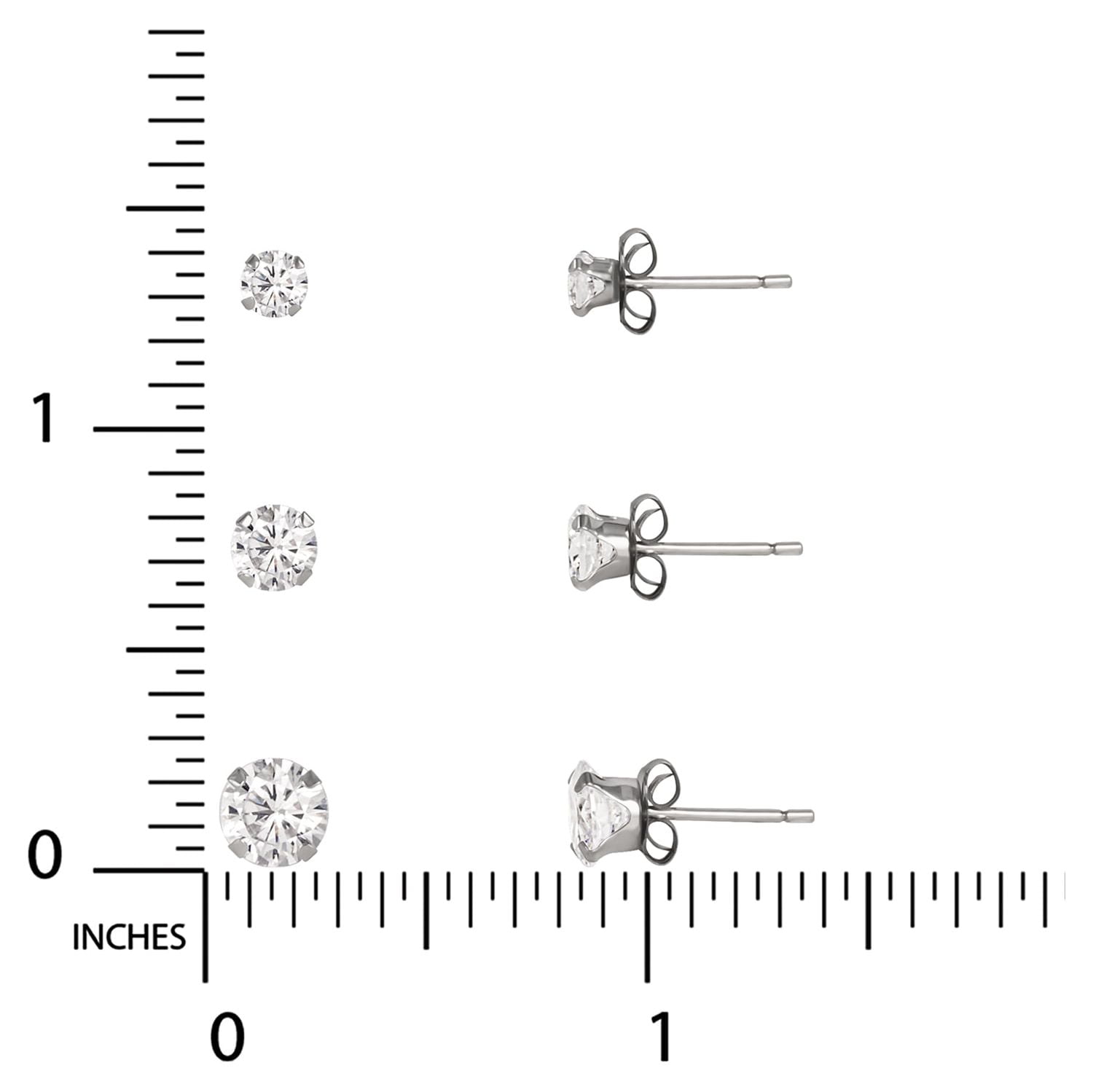 Brilliance Fine Jewelry Women's 10kt White Gold Cubic Zirconia Stud Earrings Set, 3/4/5mm - Image 5