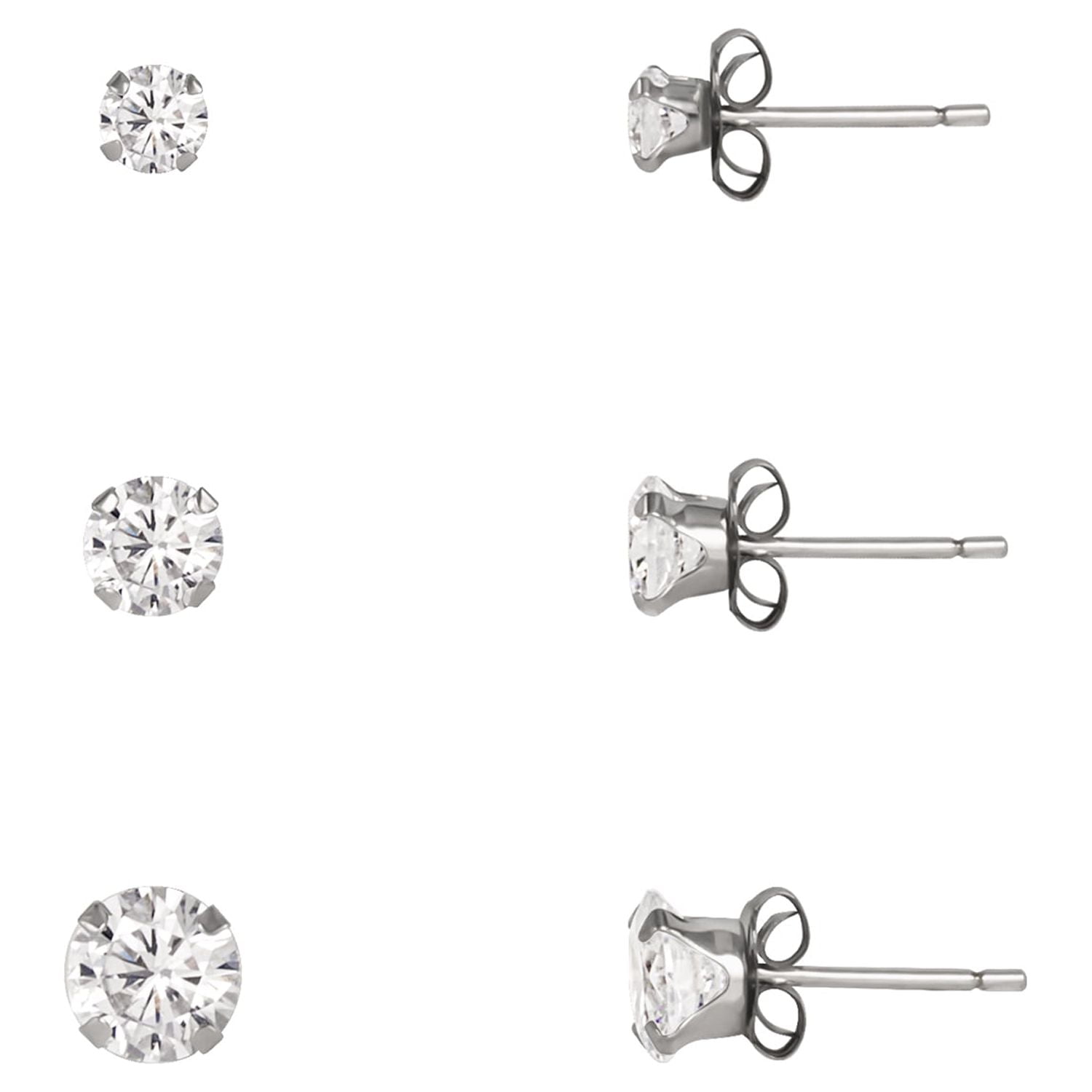 Brilliance Fine Jewelry Women's 10kt White Gold Cubic Zirconia Stud Earrings Set, 3/4/5mm - Image 3