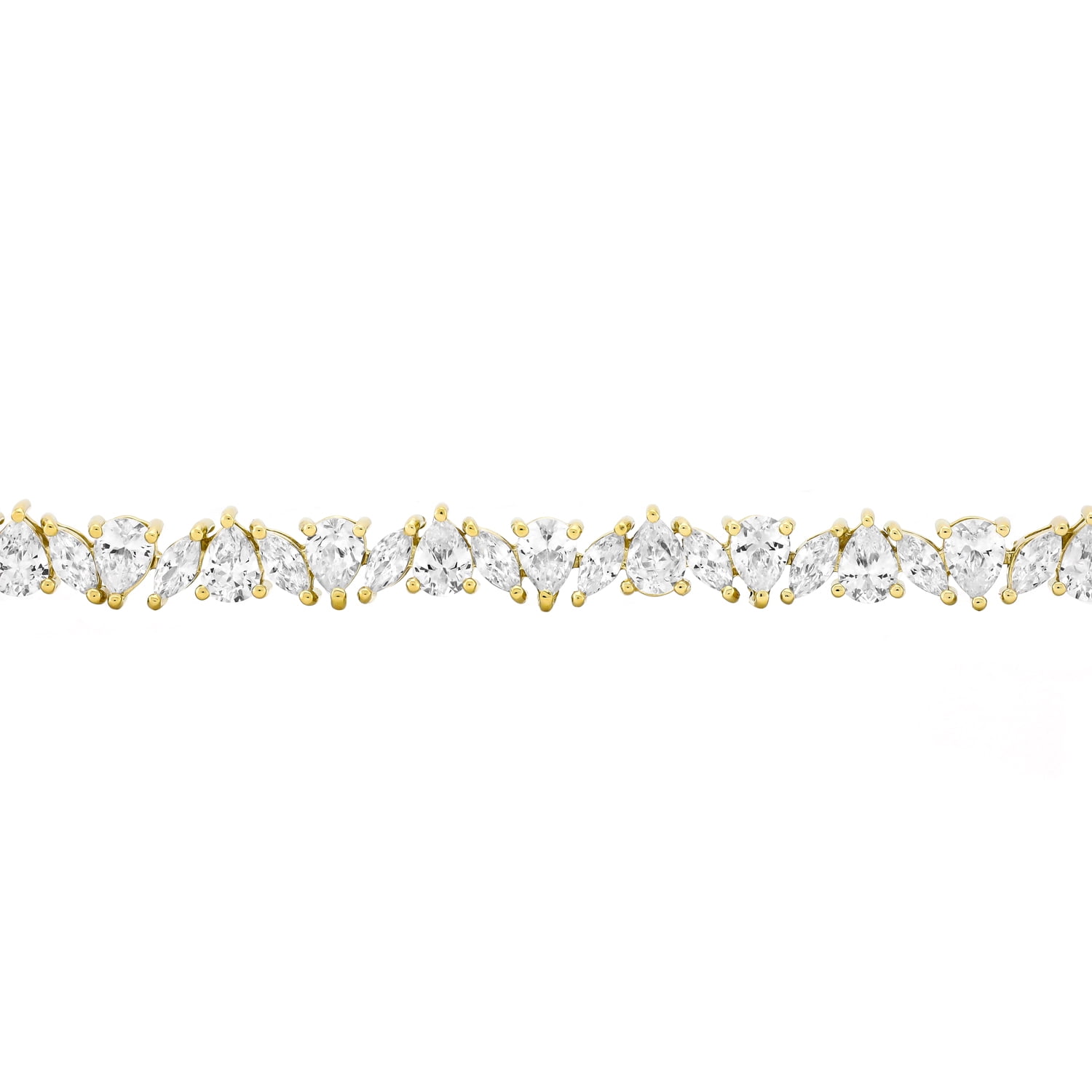 Brilliance Fine Jewelry Women’s 14K Gold Plated.925 Sterling Silver Simulated Marquise and Pear White Diamond Bracelet, 7.25" - Image 5