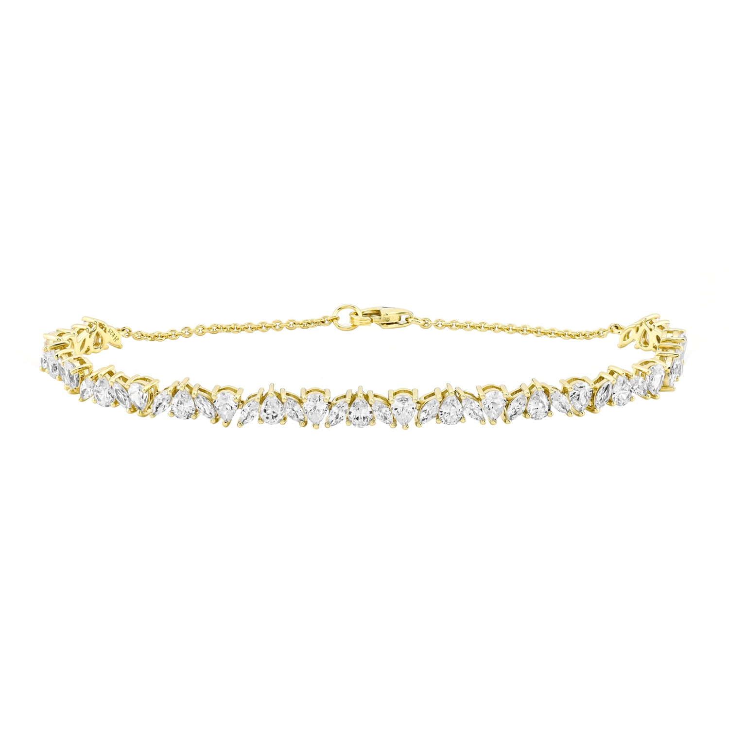 Brilliance Fine Jewelry Women’s 14K Gold Plated.925 Sterling Silver Simulated Marquise and Pear White Diamond Bracelet, 7.25"