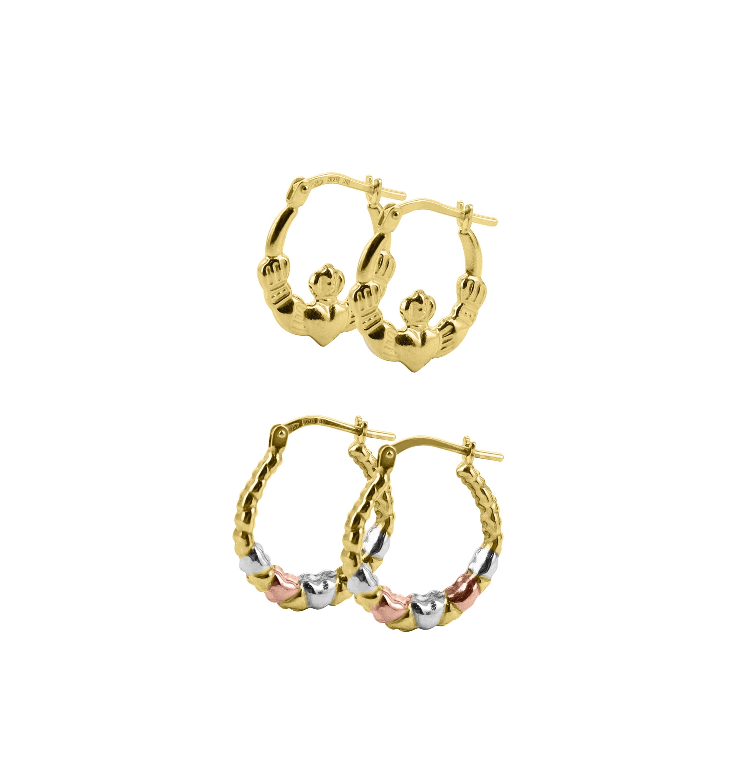 Brilliance Fine Jewelry Women's 14K Gold Plated Sterling Silver Claddagh and Heart Hoops Earrings - Image 3