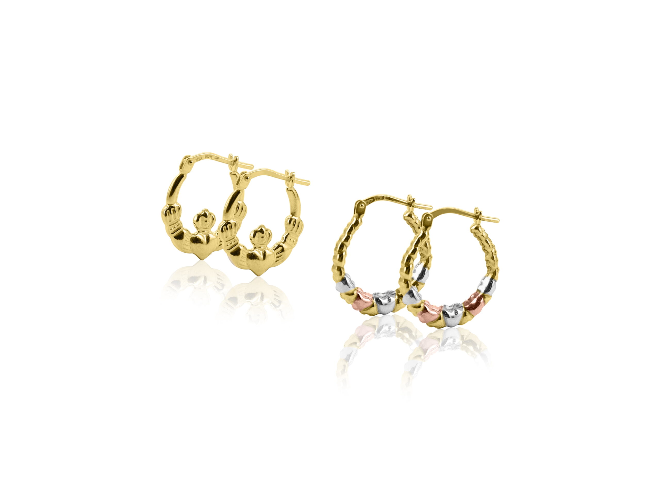 Brilliance Fine Jewelry Women's 14K Gold Plated Sterling Silver Claddagh and Heart Hoops Earrings - Image 2