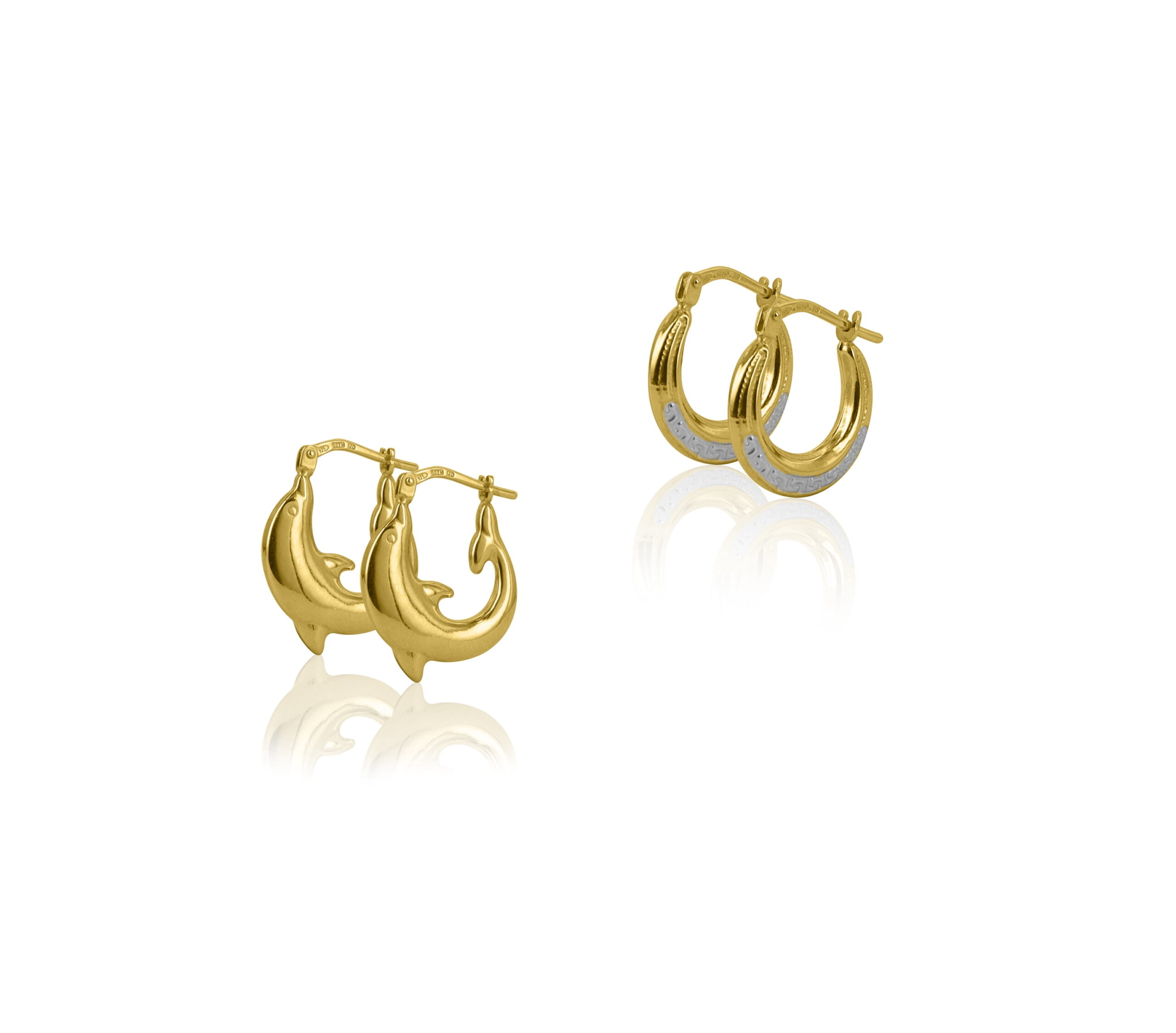 Brilliance Fine Jewelry Women's 14K Gold Plated Sterling Silver Dolphin and Greek Key Hoops Earrings - Image 4