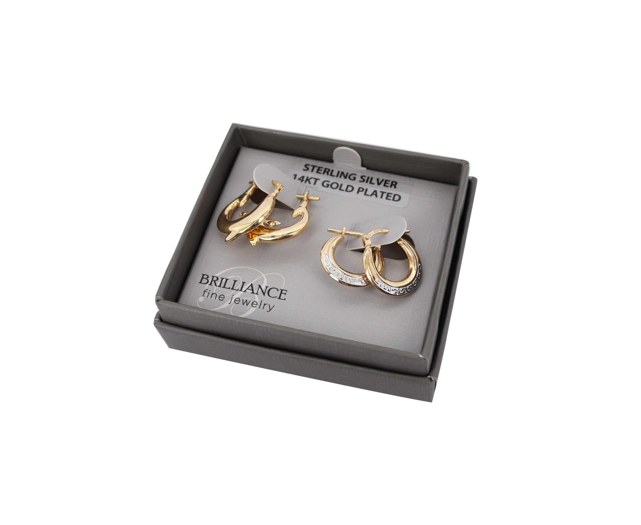 Brilliance Fine Jewelry Women's 14K Gold Plated Sterling Silver Dolphin and Greek Key Hoops Earrings - Image 5